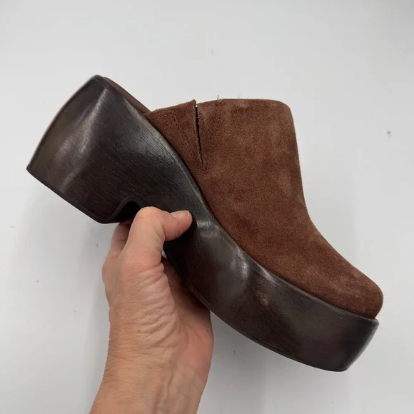 NEW Everlane Dark Umber Brown Suede Wooden Puffa Platform Clog 7 - Picture 9 of 16